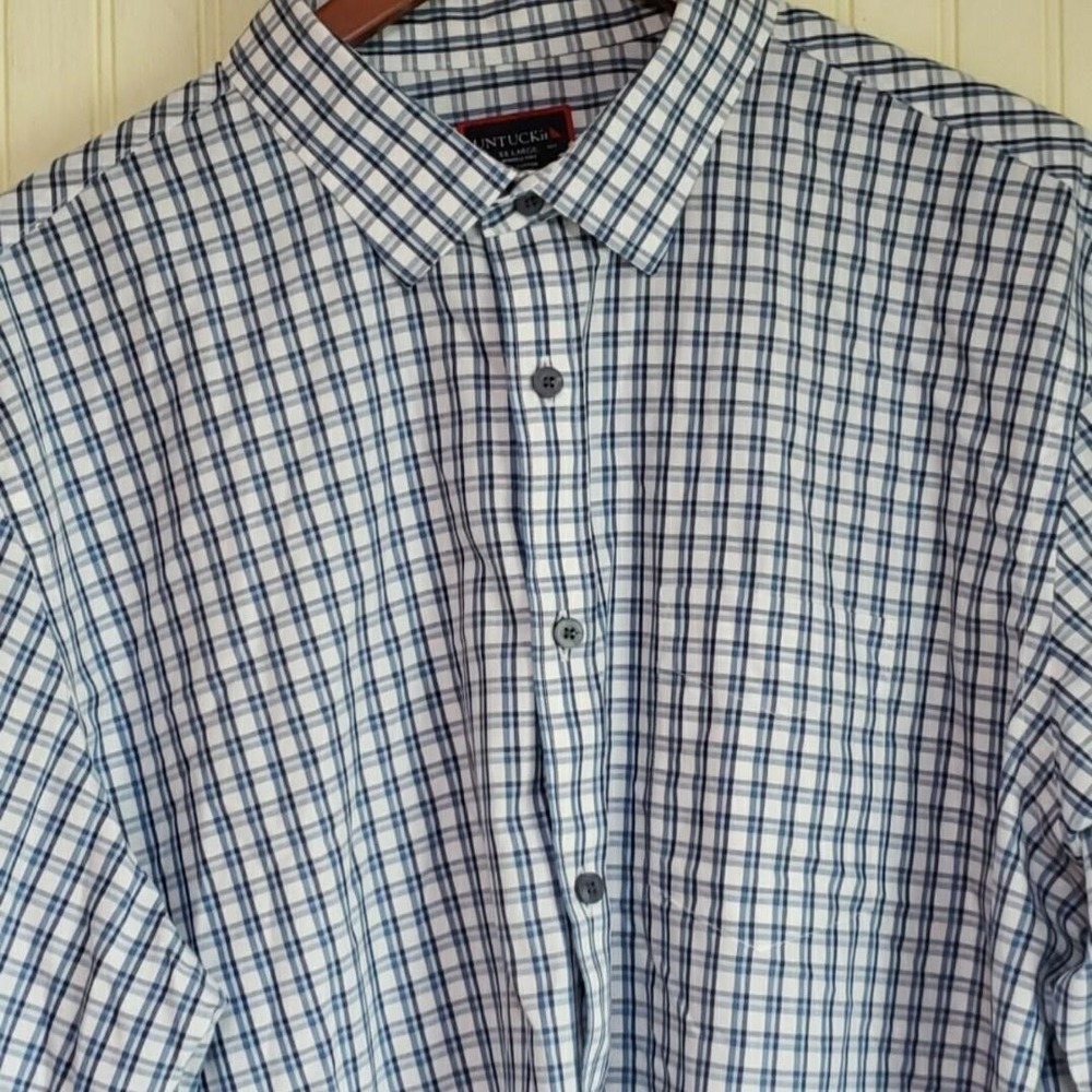 UNTUCKit Shirt Mens 2XL Blue Plaid Long‎ Sleeve Button Up Wrinkle Free Cotton